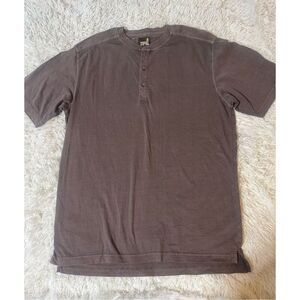 Weekendz off Men's short sleeve brown henley slub tee t-shirt L